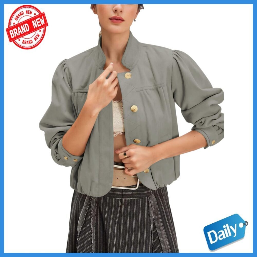 Oversized Faux Suede Bomber Jacket with Button Closure and Pockets